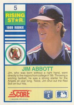 1990 Score Rising Stars #5 Jim Abbott Back