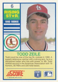 1990 Score Rising Stars #6 Todd Zeile Back