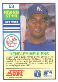 1990 Score Rising Stars #53 Hensley Meulens Back