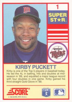 1990 Score 100 Superstars #1 Kirby Puckett Back