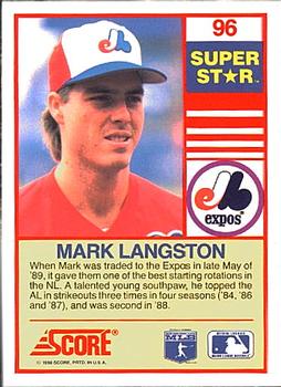 1990 Score 100 Superstars #96 Mark Langston Back
