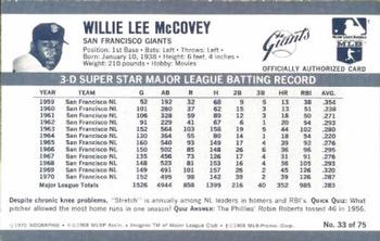 1971 Kellogg's 3-D Super Stars #33 Willie McCovey  Back