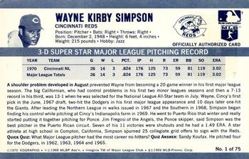 1971 Kellogg's 3-D Super Stars #1 Wayne Simpson  Back