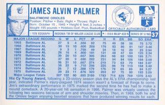 1976 Kellogg's 3-D Super Stars #37 Jim Palmer Back
