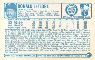 1977 Kellogg's 3-D Super Stars #25 Ron LeFlore Back