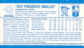 1980 Kellogg's 3-D Super Stars #13 Roy Smalley Back