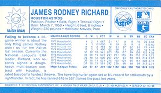 1980 Kellogg's 3-D Super Stars #58 J.R. Richard Back