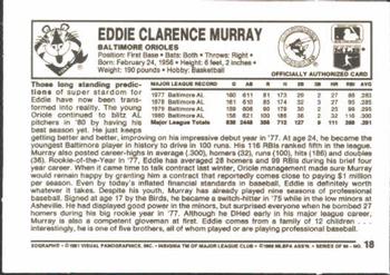 1981 Kellogg's 3-D Super Stars #18 Eddie Murray Back