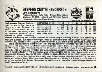 1981 Kellogg's 3-D Super Stars #25 Steve Henderson Back