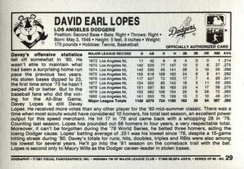 1981 Kellogg's 3-D Super Stars #29 Davey Lopes Back