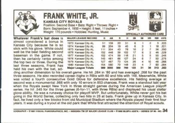 1981 Kellogg's 3-D Super Stars #34 Frank White Back