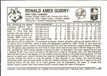 1981 Kellogg's 3-D Super Stars #45 Ron Guidry Back