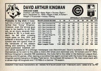 1981 Kellogg's 3-D Super Stars #47 Dave Kingman Back