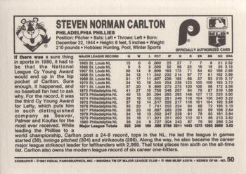 1981 Kellogg's 3-D Super Stars #50 Steve Carlton Back
