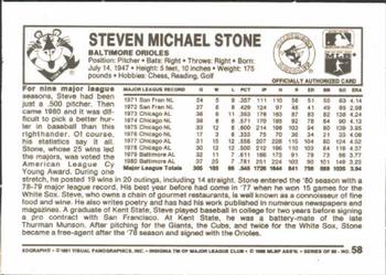 1981 Kellogg's 3-D Super Stars #58 Steve Stone Back