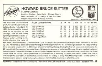 1982 Kellogg's 3-D Super Stars #17 Bruce Sutter Back