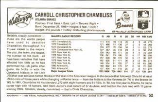 1982 Kellogg's 3-D Super Stars #52 Chris Chambliss Back