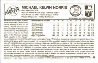 1982 Kellogg's 3-D Super Stars #59 Mike Norris Back