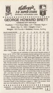 1983 Kellogg's 3-D Super Stars #4 George Brett Back