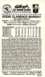 1983 Kellogg's 3-D Super Stars #11 Eddie Murray Back