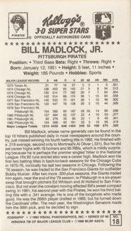 1983 Kellogg's 3-D Super Stars #18 Bill Madlock Back