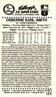 1983 Kellogg's 3-D Super Stars #21 Ozzie Smith Back