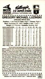 1983 Kellogg's 3-D Super Stars #50 Greg Luzinski Back