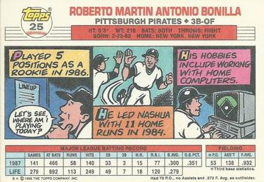 1988 Topps Big #25 Bobby Bonilla Back
