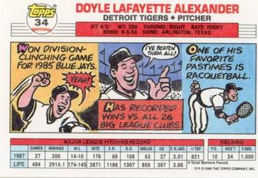 1988 Topps Big #34 Doyle Alexander Back