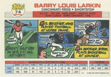 1988 Topps Big #74 Barry Larkin Back