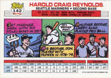 1988 Topps Big #142 Harold Reynolds Back