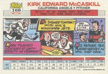 1988 Topps Big #168 Kirk McCaskill Back