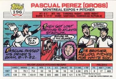 1988 Topps Big #196 Pascual Perez Back