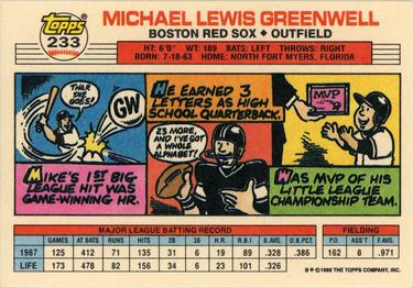 1988 Topps Big #233 Mike Greenwell Back