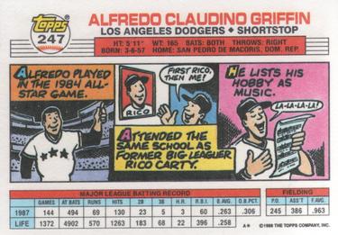 1988 Topps Big #247 Alfredo Griffin Back