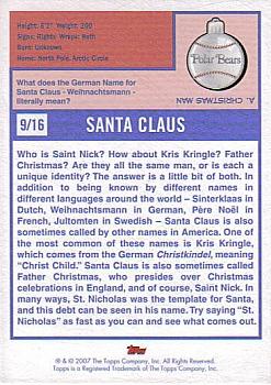 2007 Topps Santa Claus #9 Kris Kringle Back