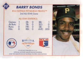 1992 Barry Colla All-Star Game #22 Barry Bonds Back