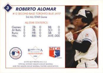 1992 Barry Colla All-Star Game #3 Roberto Alomar Back