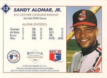 1992 Barry Colla All-Star Game #13 Sandy Alomar Jr. Back