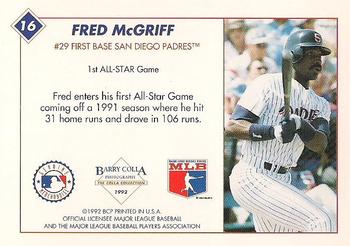 1992 Barry Colla All-Star Game #16 Fred McGriff Back