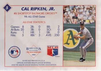 1992 Barry Colla All-Star Game #5 Cal Ripken Jr. Back
