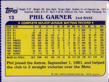 1982 Topps Squirt #13 Phil Garner Back
