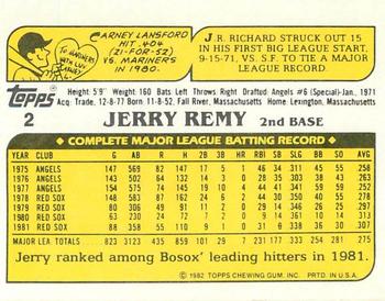 1982 Topps Squirt #2 Jerry Remy Back