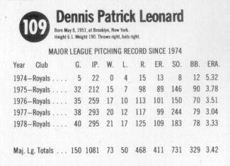 1979 Hostess #109 Dennis Leonard  Back