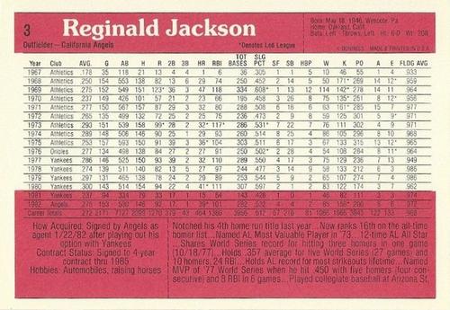 1983 Donruss Action All-Stars #3 Reggie Jackson Back