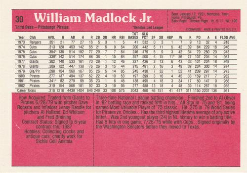 1983 Donruss Action All-Stars #30 Bill Madlock Back