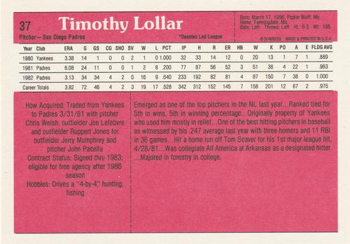 1983 Donruss Action All-Stars #37 Tim Lollar Back