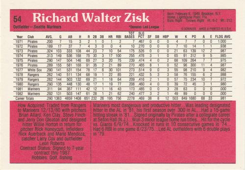 1983 Donruss Action All-Stars #54 Richie Zisk Back
