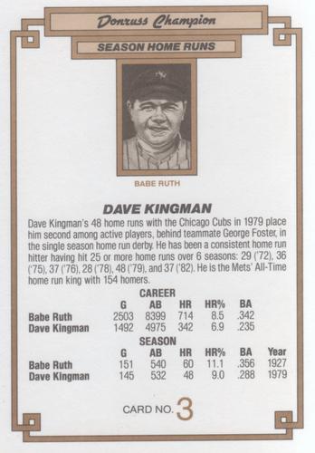 1984 Donruss Champions #3 Dave Kingman Back
