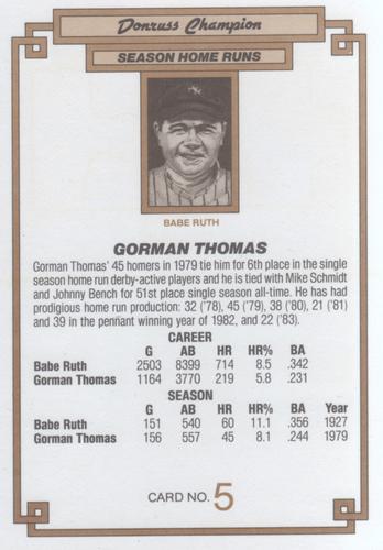 1984 Donruss Champions #5 Gorman Thomas Back